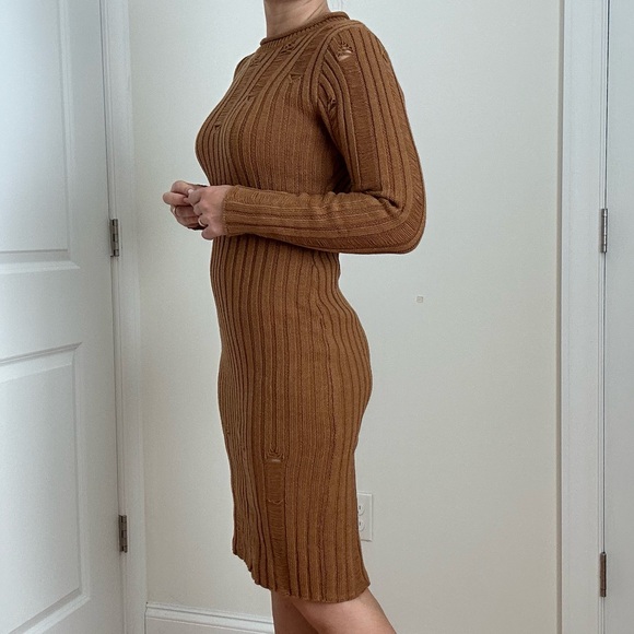Rib Knit Long Sleeve Knee Length Body Con Dress - Picture 6 of 13